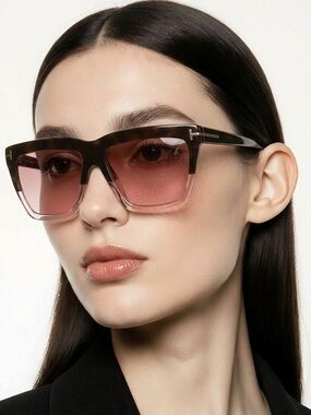New 🔥🔥Tom Ford Oversized Square Sunglasses in Brown with Pink Gradient Lenses